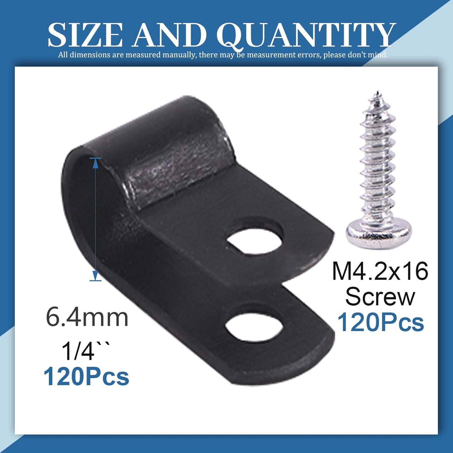 Glarks 120Pcs 1/4 Inch Black Nylon Screw Mounting R-Type Cable Clip Wire Clamp with 120Pcs Screws for Wire, Cable, Conduit and Cable Conduit Kit (Black)