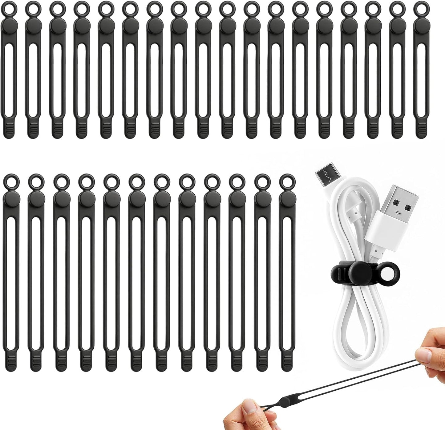 30 Pcs Silicone Data Cable Organizer, Reusable Cable Ties Wire Organizers for Office, Multipurpose Elastic Cord Wraps Cable Management for Charging Cord,Appliances,Home,Office,Kitchen,School,Travel