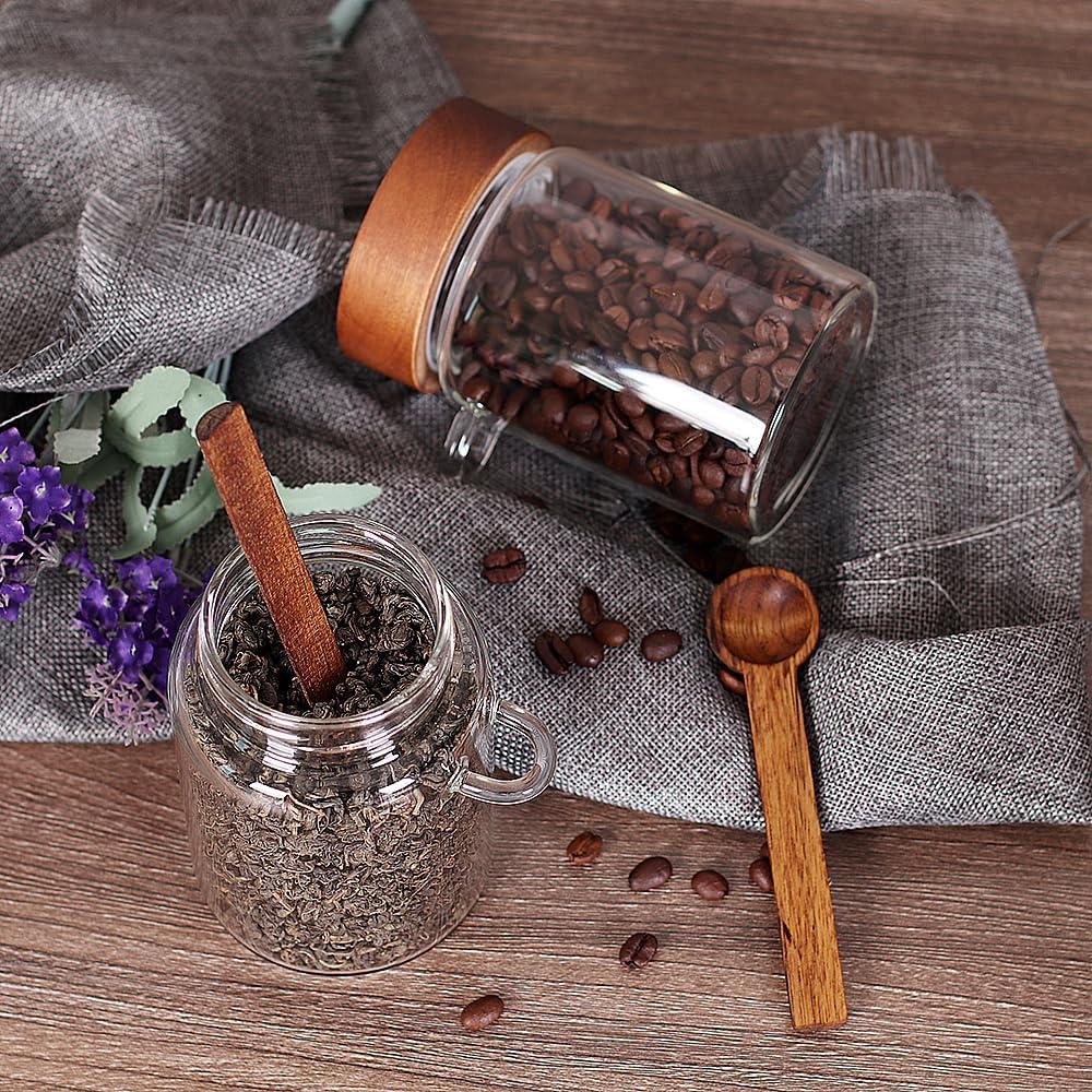 SAIOOL Sugar Jar with Lid and Spoon Set of 2, 16 OZ Tea Canisters for Loose Tea Jars with Screw Mouth, Coffee Container for Ground, Retro Style Truly Airtight