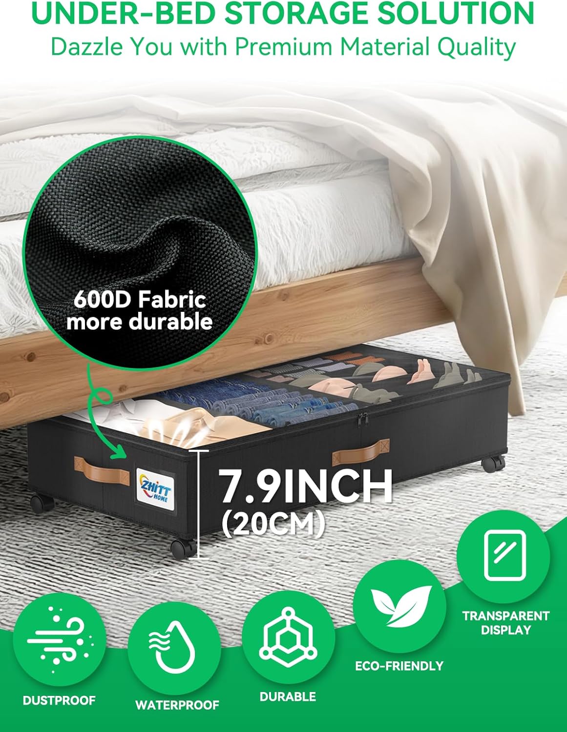 Under Bed Storage with Wheels, Upgraded Scalable Under Bed Storage Containers with Lids, 2Pack Underbed Storage Organizer Rolling Bins for Shoes Clothes