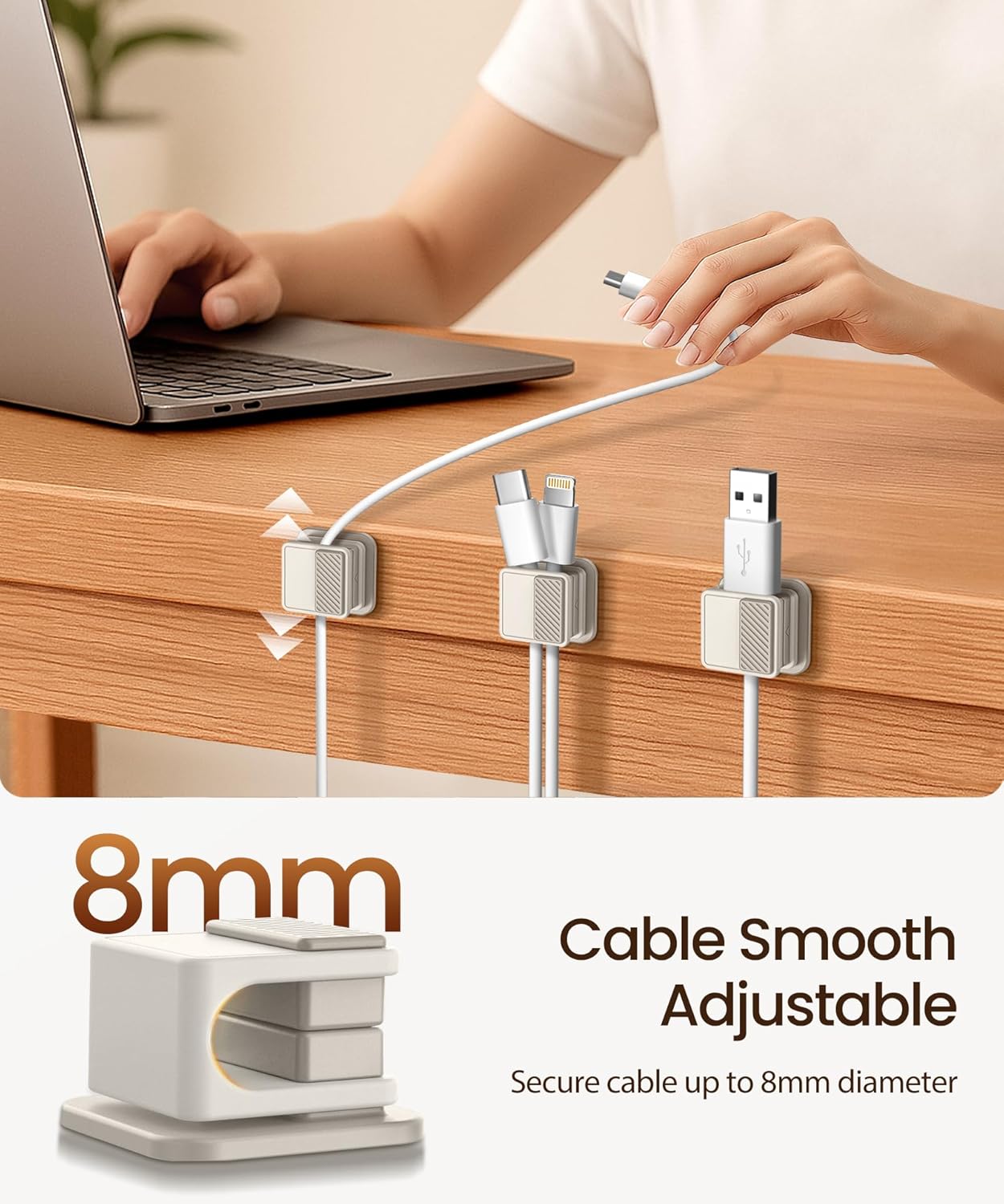 6 Pack Magnetic Cable Clips, Glow in The Dark Cable Holders, GolbinBox Cord Organizer with Shockproof Silicone, Fits up to 8mm Adhesive Cord Clips for Desk, Wall, Nightstand, Car, Home, Office, Stone