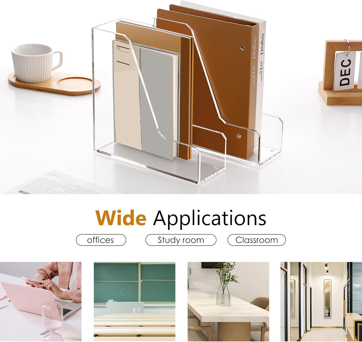 SANRUI Acrylic File Organizer, Clear Desk Organizer and Storage Bins Holding for Folders, Binders, Notebooks, Envelopes, Multi-purpose Magazine File Organizer for Home Office, 2 Pack