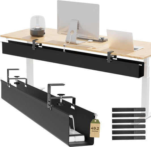 [Upgraded] 49.2" Under Desk Cable Management Tray, Orapoke Cable Management Under Desk No Drill, Large Fabric Cord Hider for Wire Organization, Cord Organizer Supports Up to 30lbs for Office, Home