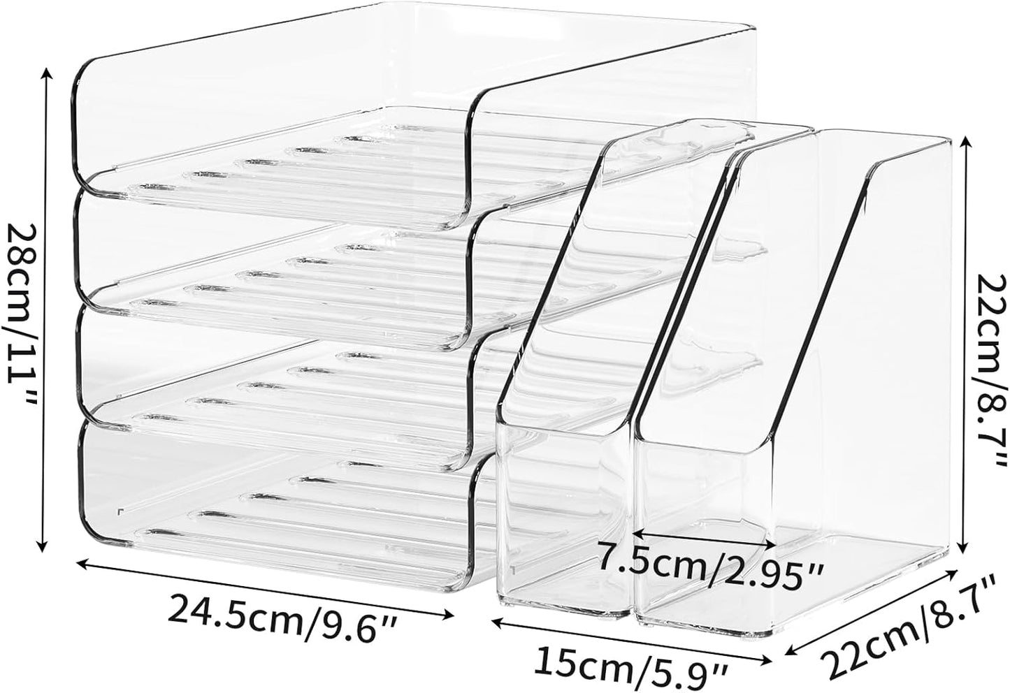 4-Tier Brown Acrylic Paper Tray Organizer for Desk + 2 Bookends – Stackable Letter Tray, Acrylic Desk Accessories/File Organizer, Office Paper Organizer