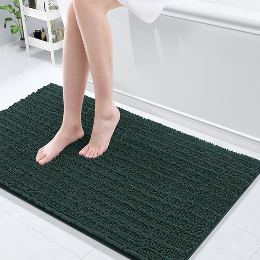 Arotive Luxury Chenille Bathroom Rug Mat, Extra Soft Thick Absorbent Shaggy Bath Rugs, Non-Slip Machine Wash Dry, Plush Bath Mats for Bathroom, Shower and Tub, 44x24, Dark Green