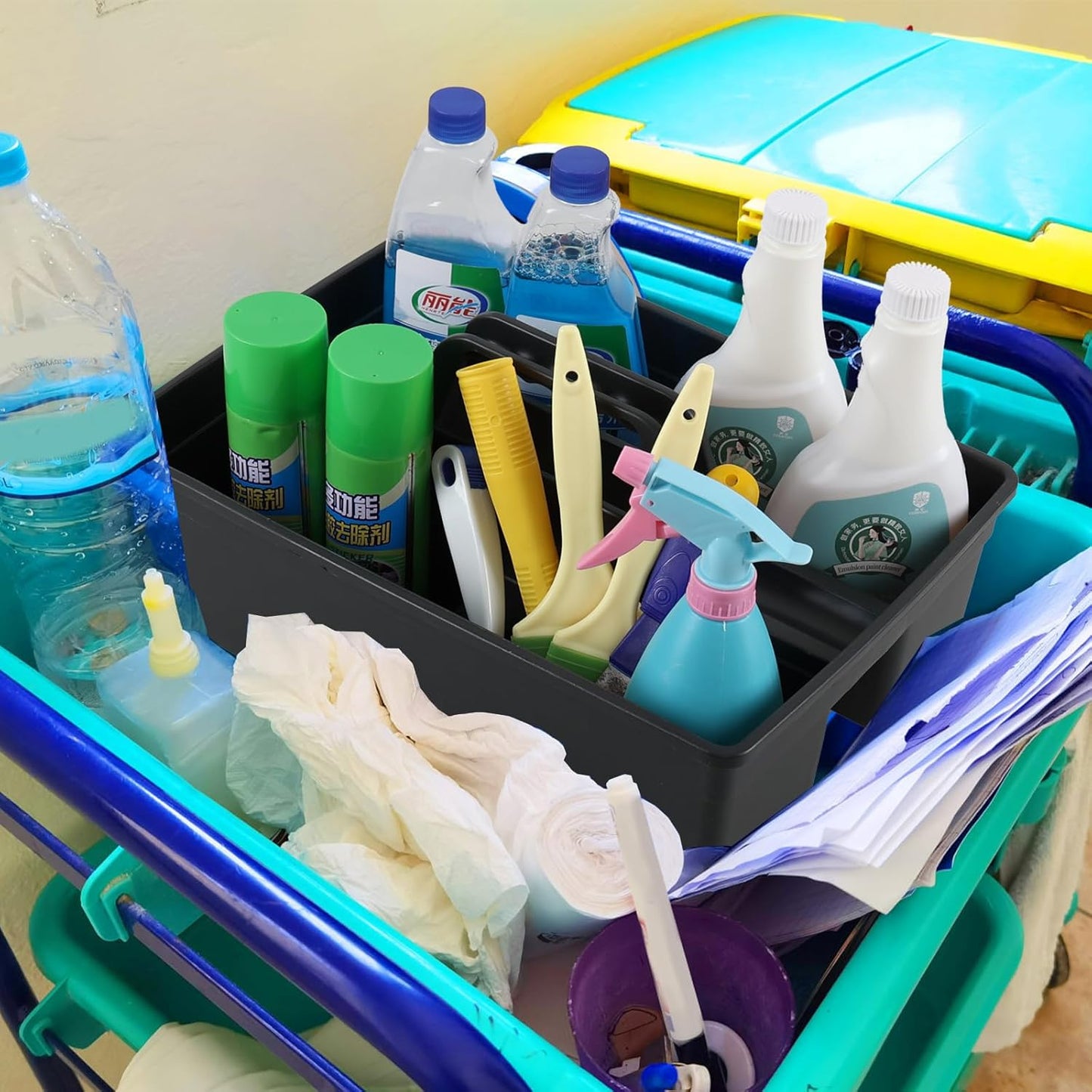 Plastic Cleaning Caddy Tote, Cleaning Tool Storage Carry Caddy, Black, 6 Packs