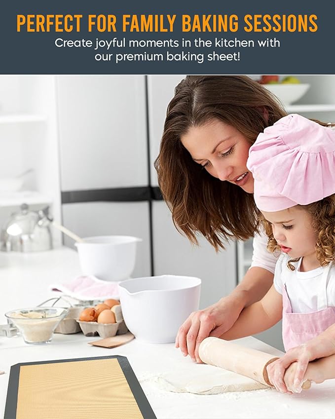 Silicone Baking Mat, Reusable Silicone Baking Sheet Liner for Oven for Bread, Dough, Macaron, Cookie Cooking Liners for Kitchen Counter Bakery Supplies (Baking Mat, 3 Half Sheets)