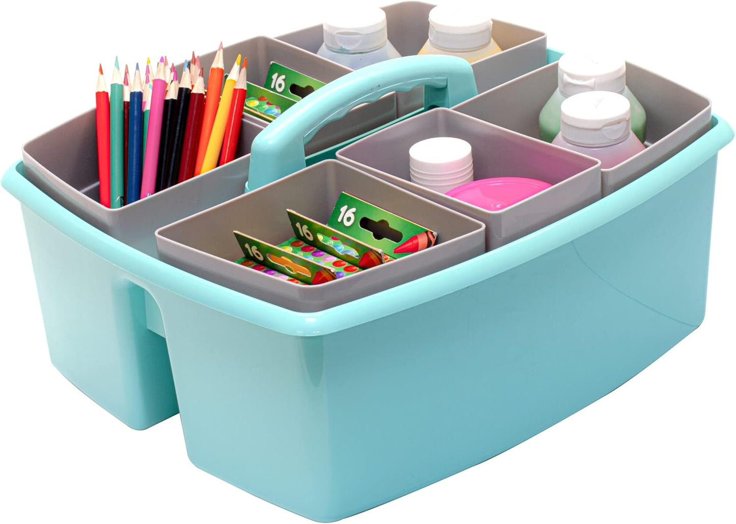 Storex Large Classroom Caddy with Cups, 13 x 11 x 6.575 Inches, Teal, Case of 2 (00984U02C)
