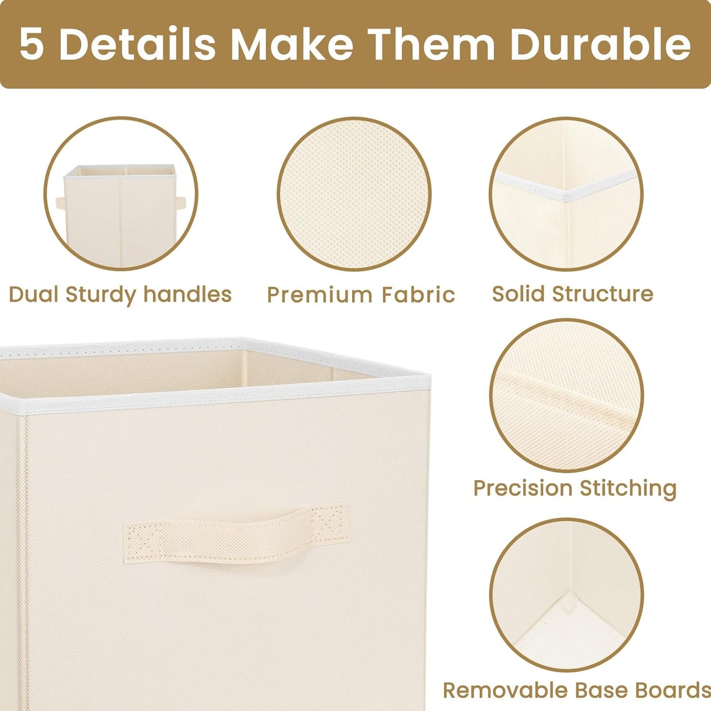 Criusia Storage Cubes, 11 Inch Clothes Storage Bins with Dual Handles (10 Pack), Fabric Collapsible Storage Bins for Shelves Closet, Cubby Organizer Bins for Clothing Toys Blanket Yarns (Beige)