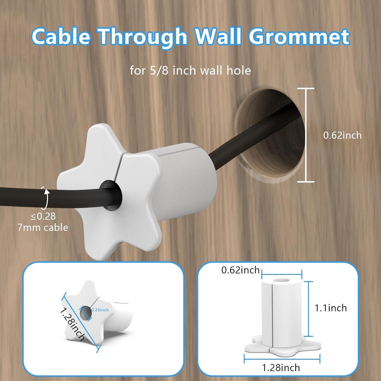 Wall Bushing for Starlink dishy ethernet Cable,5/8” Small Wall Hole Cable Feed Through Bushing for Star Link mounting kit Furniture Wire Holes(White,2PCS)