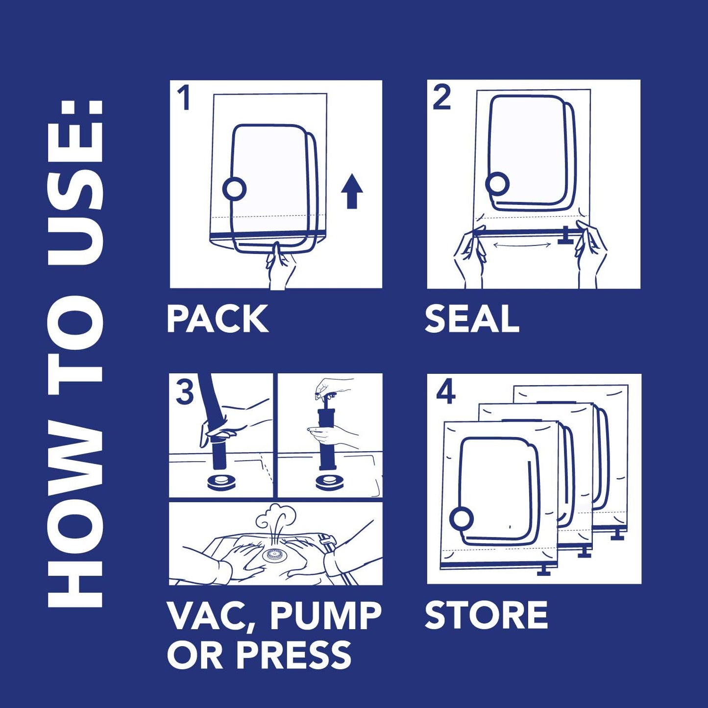 Hefty Shrink-Pak Starter Kit - 2 Large, 1 XL Cube, 1 Jumbo Vacuum Seal Storage Bag and Hand Pump – Space Saver Bags for Clothing, Pillows, Towels, or Blankets, 5 Pc Set