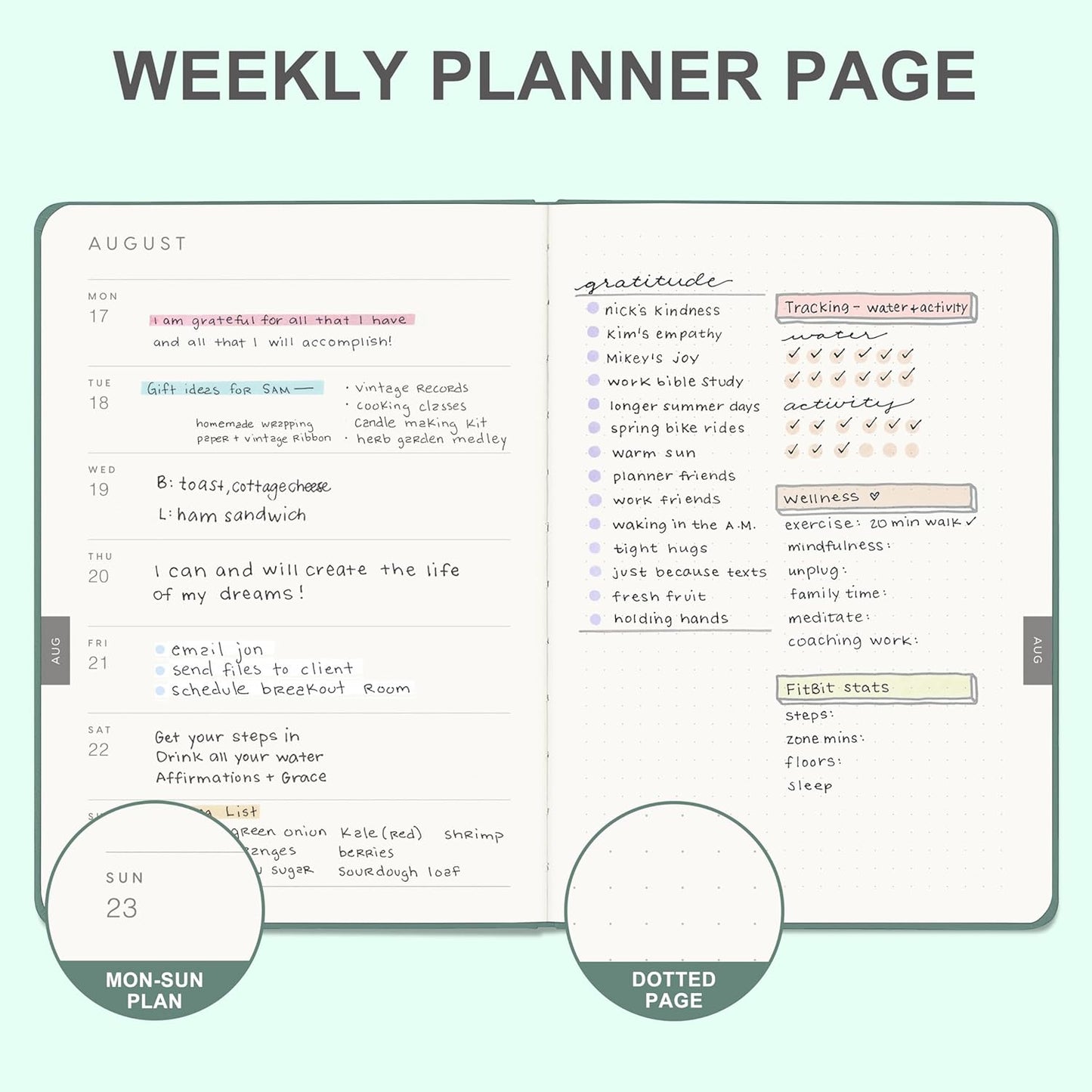 And Per Se 2026 Planner-Daily, Weekly & Monthly Leather Hardcover Planner, 5.7" x 8", Daily Schedule, Monthly Tabs, 100 GSM Thick Paper, Back Pocket(Green)