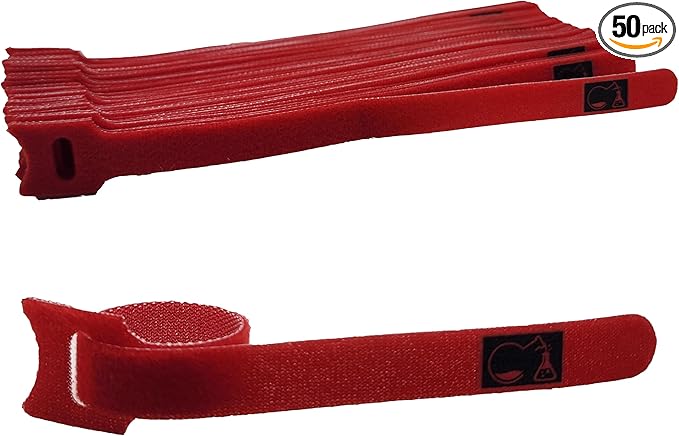 CableLock Cable Ties - 50 Pack - 8 Inch Reusable Cord Organizers - Clean Cable Management for Gaming and Home Office (Red)