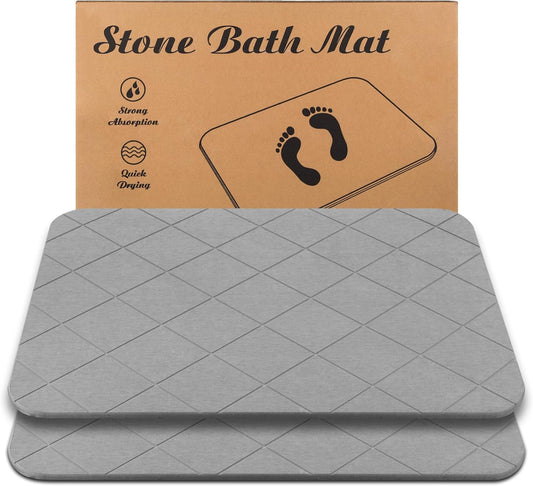 Stone Bath Mat, Diatomaceous Earth Shower Mat, Non-Slip Super Absorbent Quick Drying Bathroom Floor Mat, 2 Pack, Grey, Pattern 2
