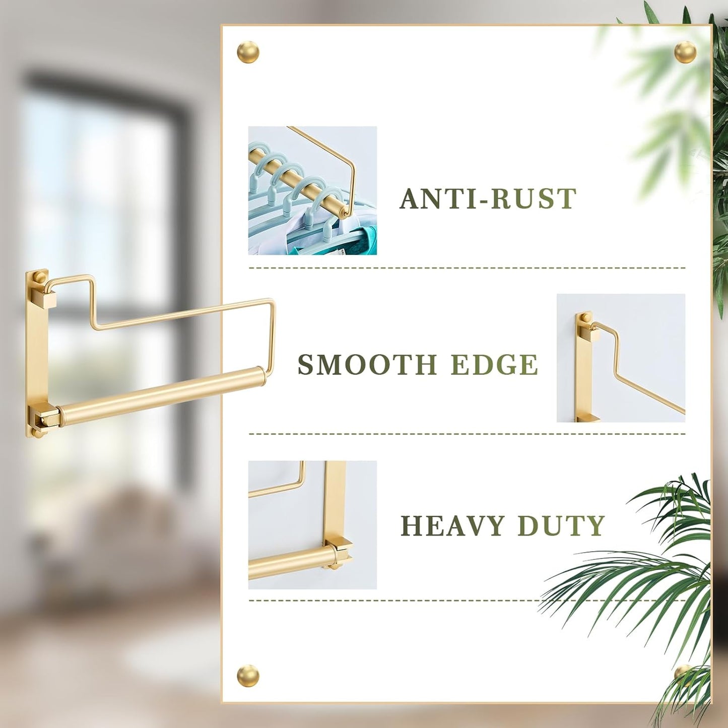 NEWRAIN Clothes Drying Rack, Laundry Racks for Drying Clothes, Wall Mounted Swing Arm Clothes Hanger for Laundry Room, Garage, Indoor & Outdoor Use,Brushed Gold