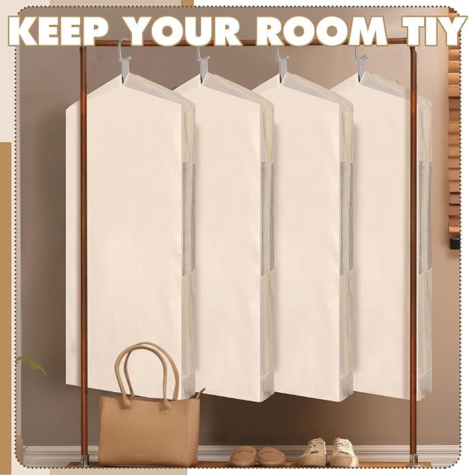 Aliceset 3 Pack Pure Cotton Garment Storage Bag for Hanging Clothes 24 x 61 Inch Breathable Garment Cover Canvas Suit Bags for Closet Storage Short Dresses Suits Gowns