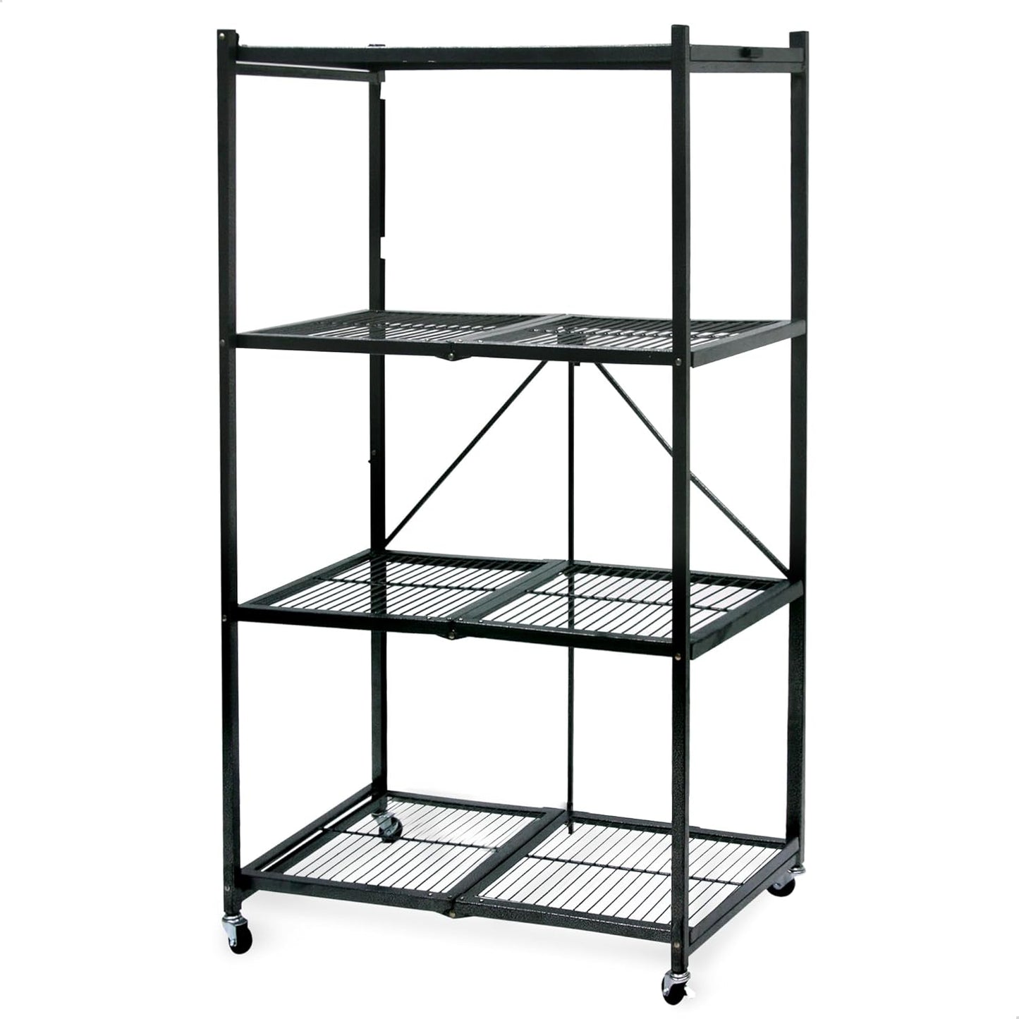 Origami 2-Pack R5 Series Foldable 4-Tier Steel Storage Rack, Pewter – Heavy-Duty Metal Shelving Unit w/ Removable Wheels for Laundry Room or Garage – Rolling Organizer for Home, Office & Warehouse