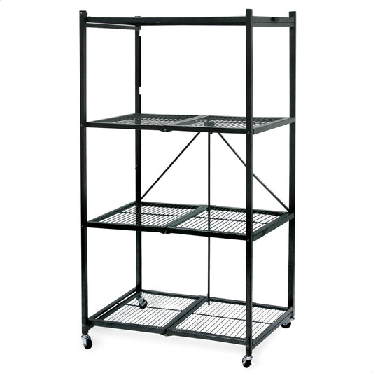 Origami 2-Pack R5 Series Foldable 4-Tier Steel Storage Rack, Pewter – Heavy-Duty Metal Shelving Unit w/ Removable Wheels for Laundry Room or Garage – Rolling Organizer for Home, Office & Warehouse