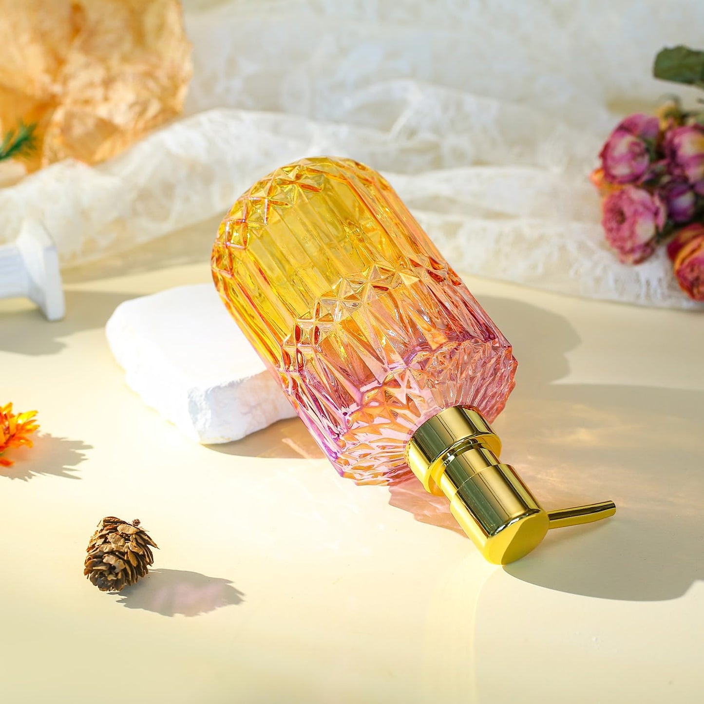 Soap Dispenser with Pump, Refillable Liquid Hand Soap Dish Soap Dispensers for Bathroom Counter, Kitchen Sink (PurpleOrange)