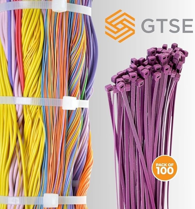 GTSE 6 Inch Purple Zip Ties, 100 Pack, 40lb Strength, UV Resistant Strong Nylon Cable Ties, Self-Locking 6" Tie Wraps