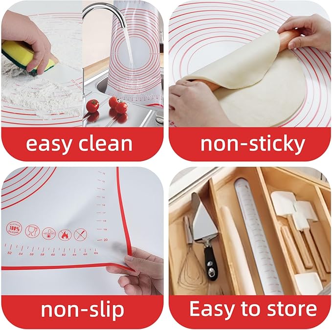 Dough Mat Pastry Silicone Baking Mats 32x24" Red for Rolling Kneading Sheet Sourdough Bread Baking Supplies