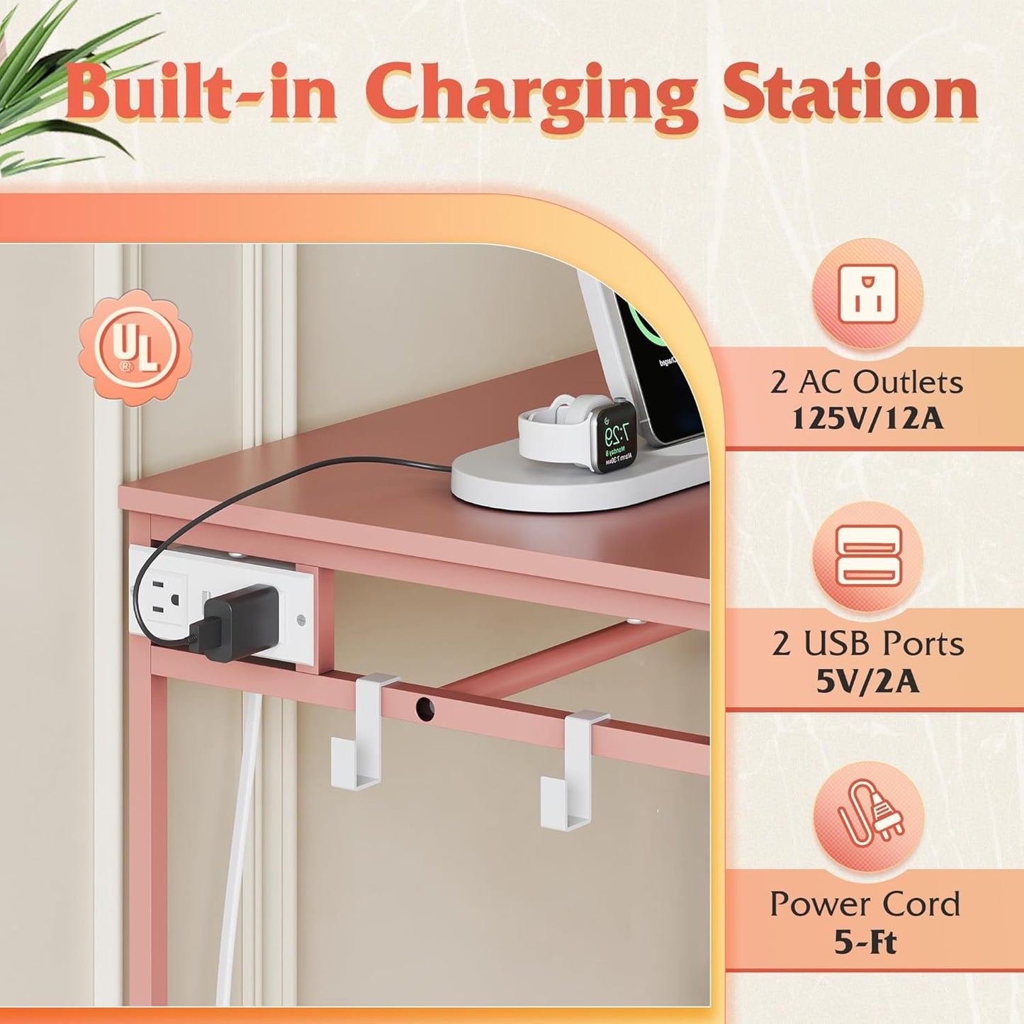 WLIVE 42''W Pink Dresser for Bedroom with Hanging Rack, 3 Drawer Dresser with LED Lights & Charging Station, Fabric Dressers & Chest of Drawers, Storage Organizer with Open Shelves for Living Room