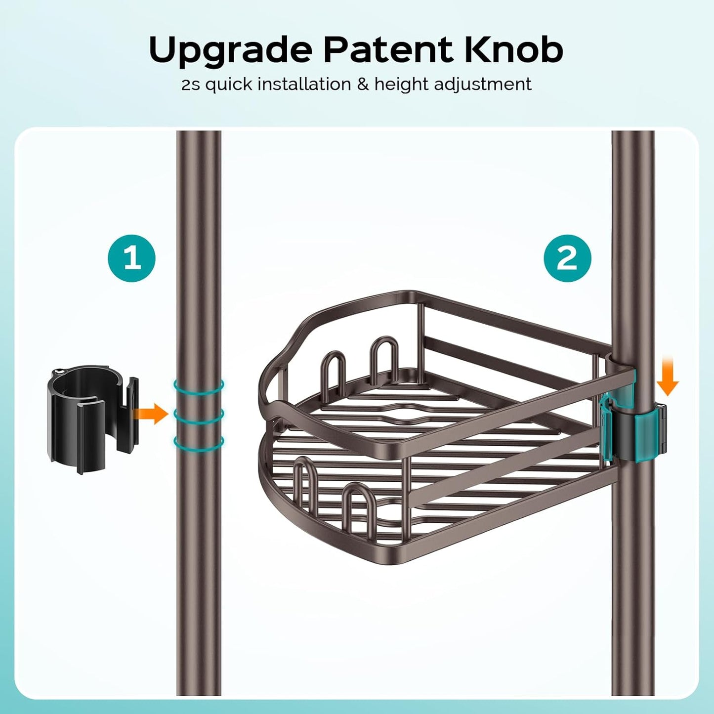 HAMITOR Corner Shower Caddy Tension Pole: Rustproof Stable 4-Tier Bathroom Organizer Shelves for Bathtub Shampoo Storage - 47-121 Inch Quick Install Adjustable Standing Rack with Soap Rack - Bronze