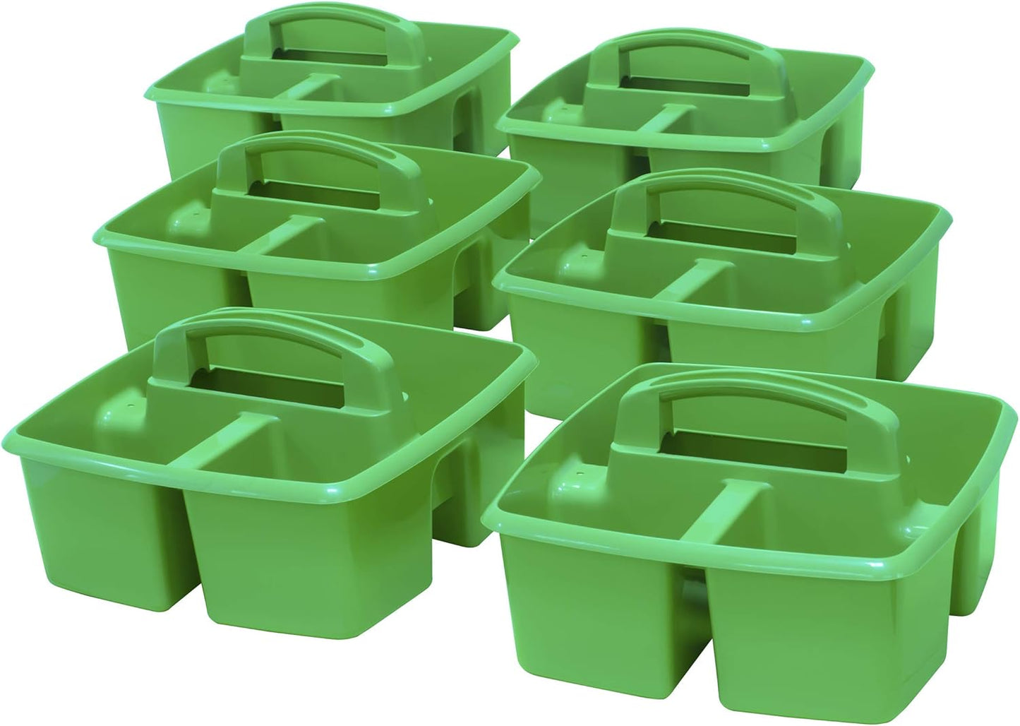 Storex 3-Compartment Small Caddy – Multipurpose Classroom Organizer with Handle, Green, 5-Pack (00951U06C)