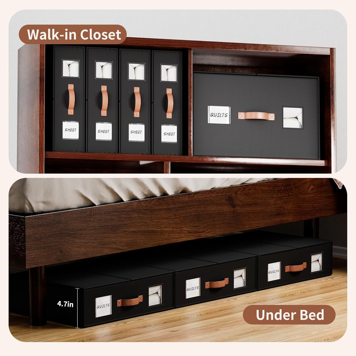 4 Pack Bed Sheet Storage Organizers- Premium Fabric Closet Organizer with Clear View Window, Space-Saving Foldable Design for Queen/King Size Bedsheets, Blankets & Duvet Covers