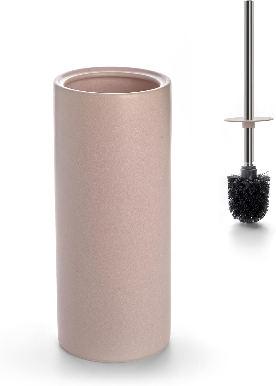 Matt Pink Ceramic Toilet Brush and Holder Set, Freestanding Toilet Bowl Cleaners Brush, Scrubber Brush for Toilet, Bathroom Accessories with Stainless Handle, Deep Cleaning