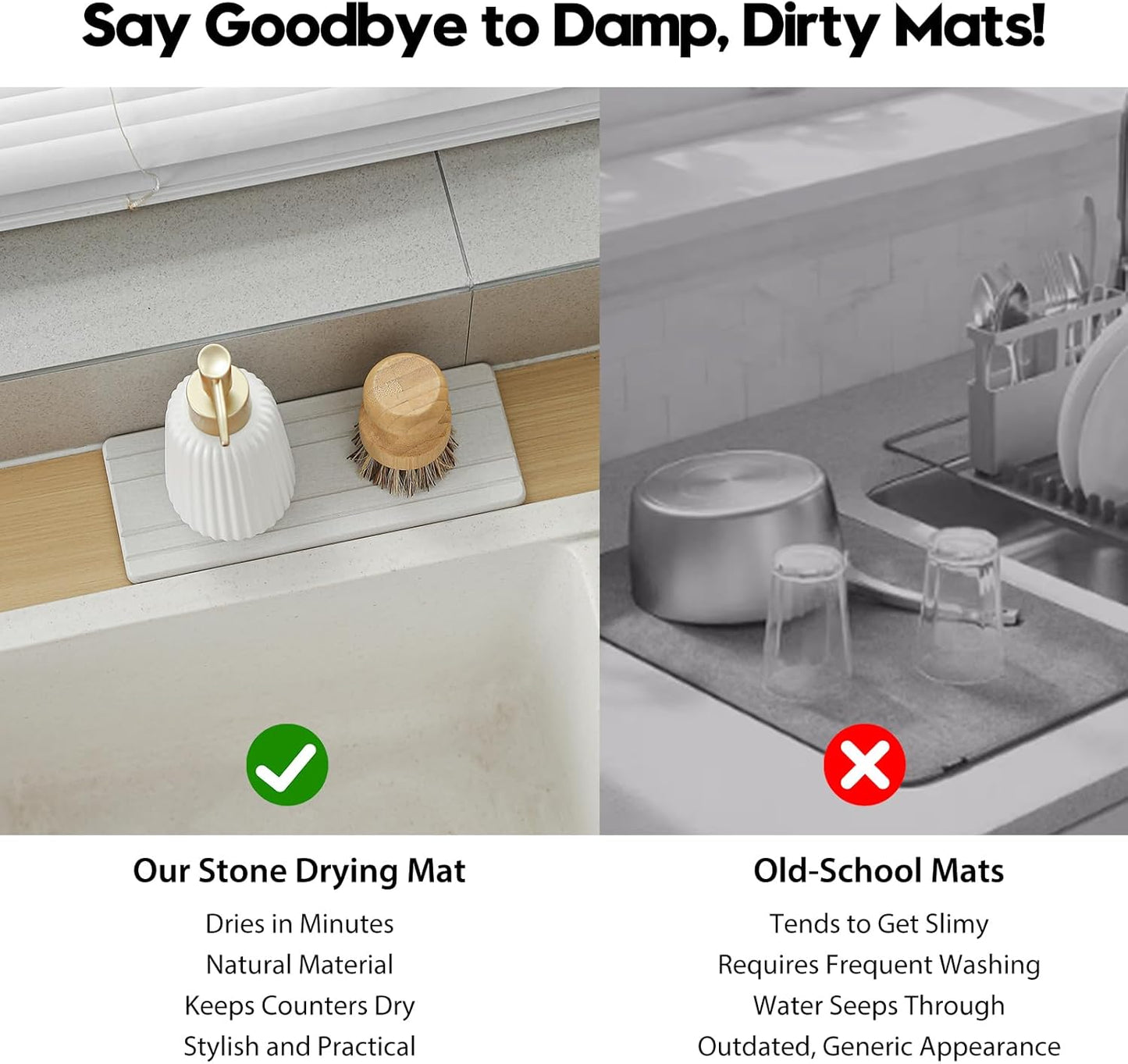 3 Pack Diatomite Stone Sink Tray, Water Absorbing Mat for Kitchen & Bathroom Counter, Quick Dry Soap Dish Makeup Vanity Caddy,Sponge Holder Organizer, Beige - 2pcs of 4.5"x 3.5" and 1pc of 9"x 3.5"