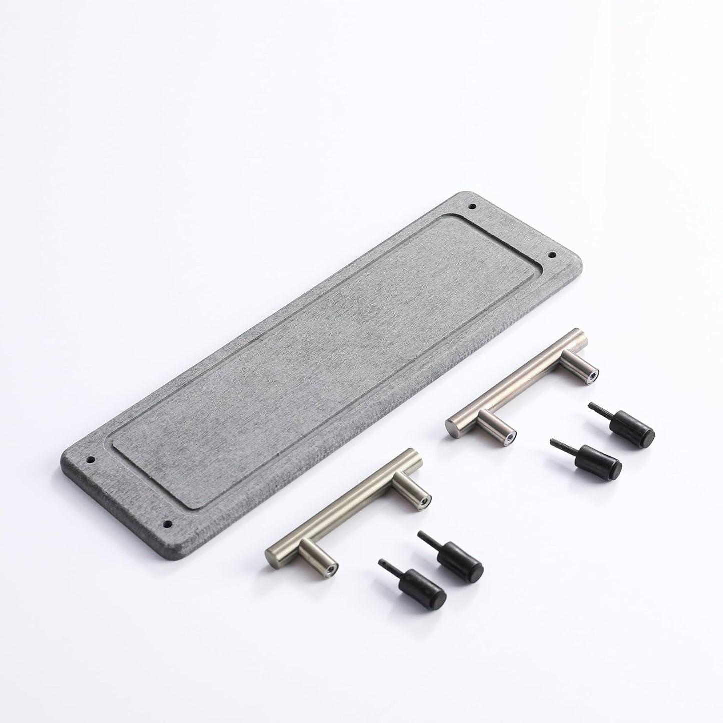 2PCS Quick Dry Stone Sink Tray, Water Absorbent Instant Drying Diatomite Tray for Sink, Instant Drying Stone, Kitchen Sink Caddy Bathroom Soap Dispenser (Dark Grey & Silver Handle, Small)