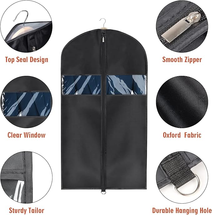 Univivi Garment Bag Suit Bag for Storage and Travel 43 inches, Lightweight Study Full Zipper Washable Suit Cover for Dresses, Suits, Coats, Set of 3