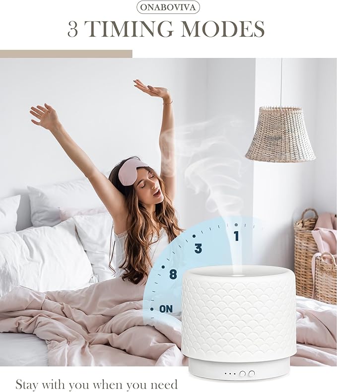 Ceramic Essential Oil Diffuser 280ml- Aromatherapy Diffuser with Ultrasonic Cool Mist Humidifier, Timer, Auto Shut-Off, Large Room Aroma Diffuser for Home, Bedroom, Office, Yoga