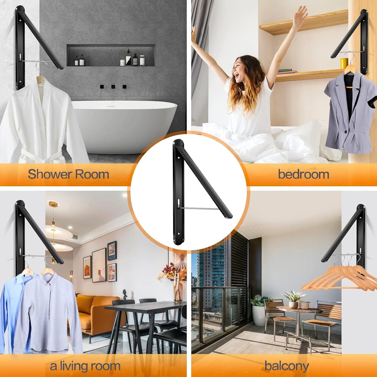 Wall Mounted Clothes Drying Rack-Foldable Indoor Laundry Rack,Space Saving Collapsible Clothes for Bathroom, Dorm, Apartment, RV, Laundry Room Organization.(Black-Aluminum)