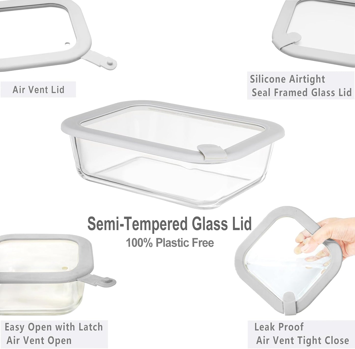 Glass Food Containers with Glass Lid, Microwave Safe Food Storage Container Set, 4 Pack, Airtight Storage Set with Leak Proof Lids, Meal Prep Containers