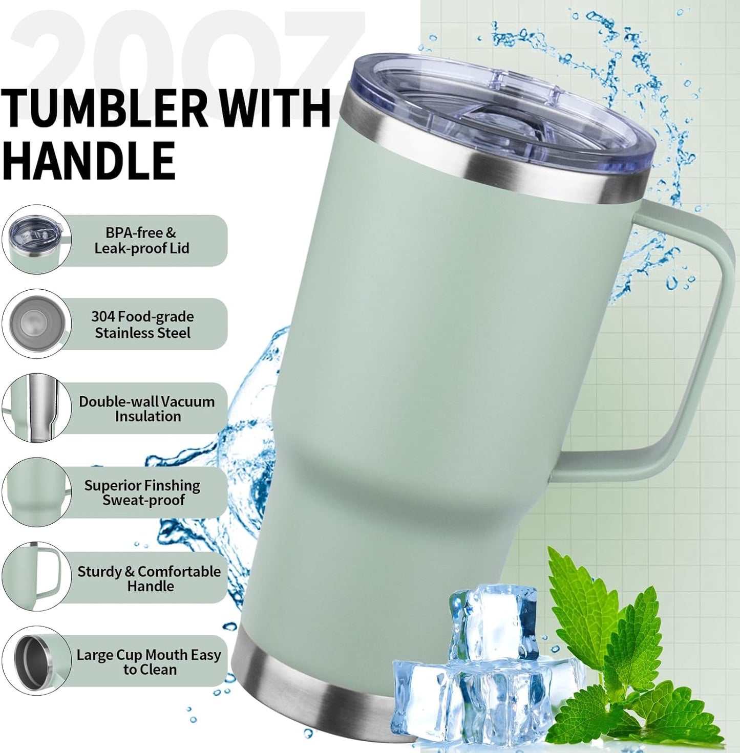 20oz Insulated Tumbler with Handle Stainless Steel Travel Coffee Mug with Lid and Straw Double Wall Vacuum Leak-proof Reusable Thermal Water Cup for Hot and Cold Drinks (Multicolor-1,4 Pack)