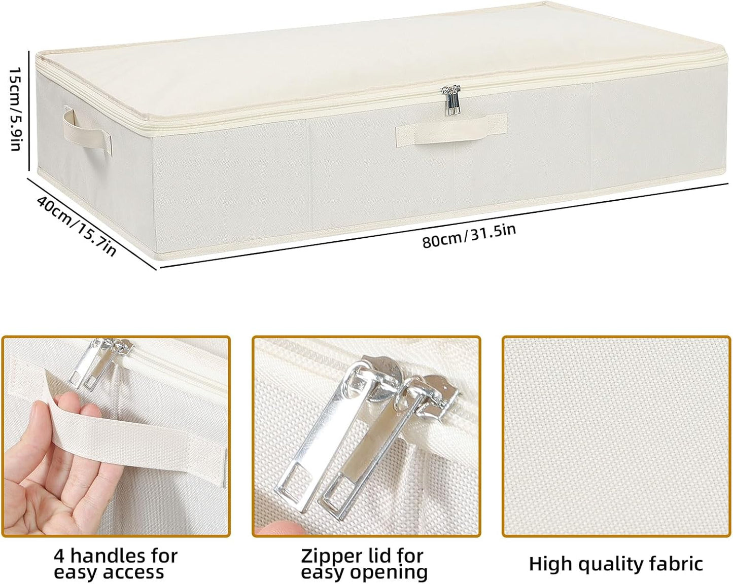 Underbed Storage Box, Clothes Organizer With Sturdy Structure and Reinforced Handles for Blanket, Sheets, Pillows, Towels, Shoes, Beige, 3 Pack, 31.5 x 15.7 x 5.9 Inch