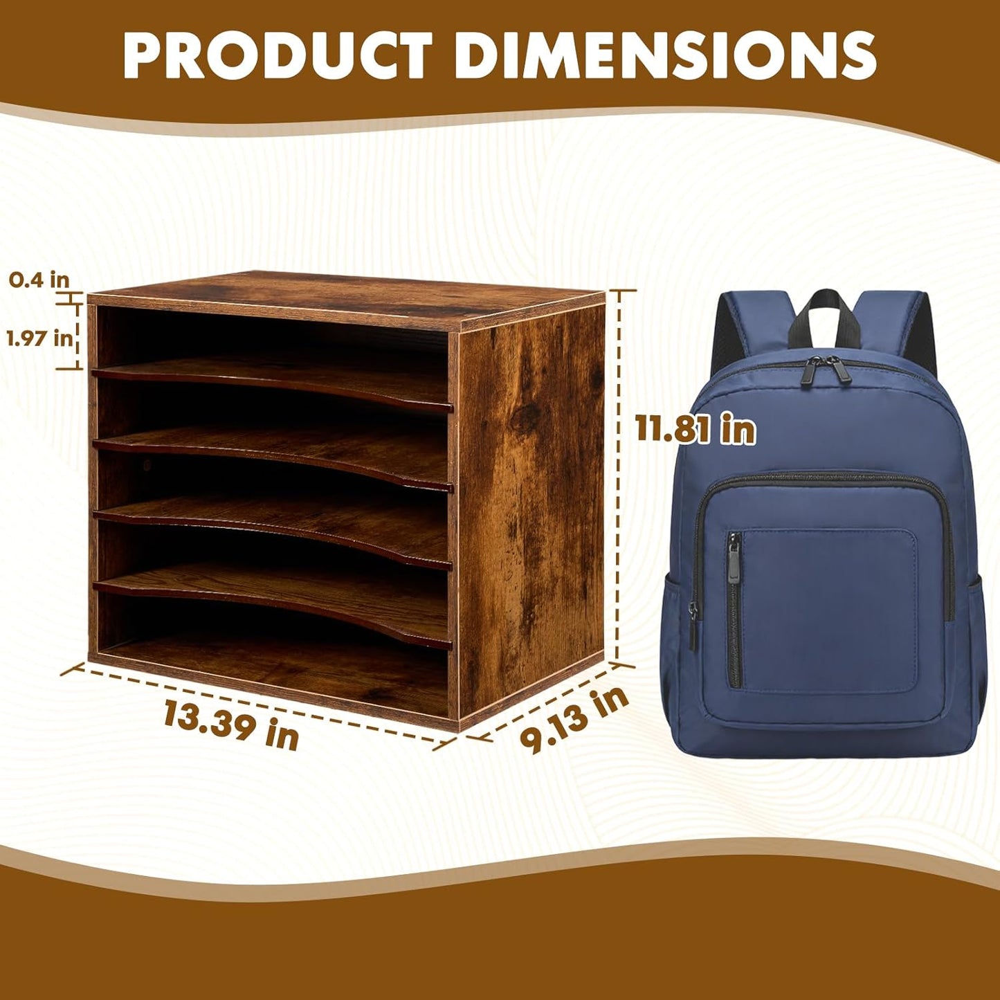 EMERIT Paper Organzier Wood Desktop Organizer Storage Letter Tray File Sorter with Adjustable Shelves for Home Office