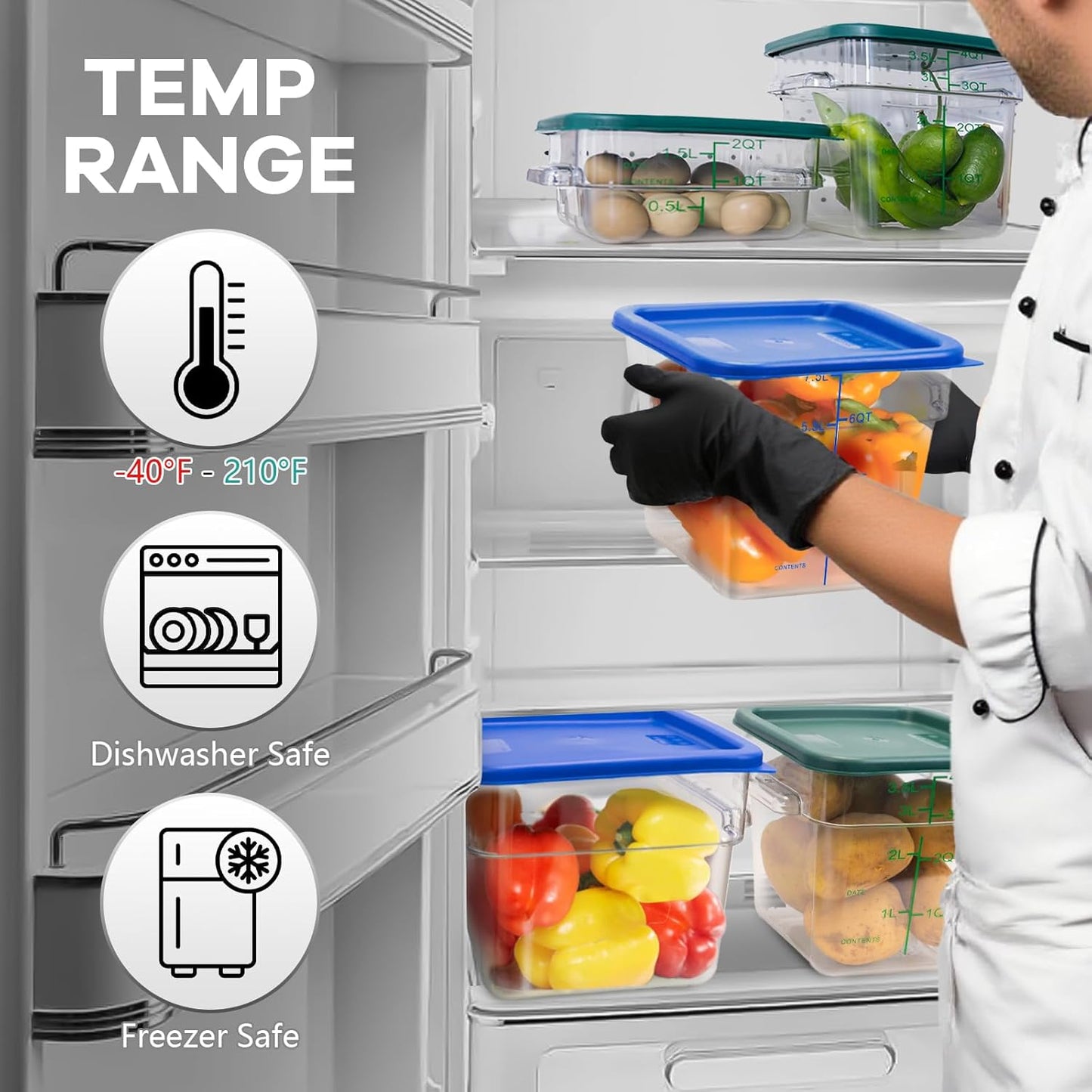 4 Pack Food Storage Containers with Green Lids, 4.0 Qt - Square, Clear, Polycarbonate