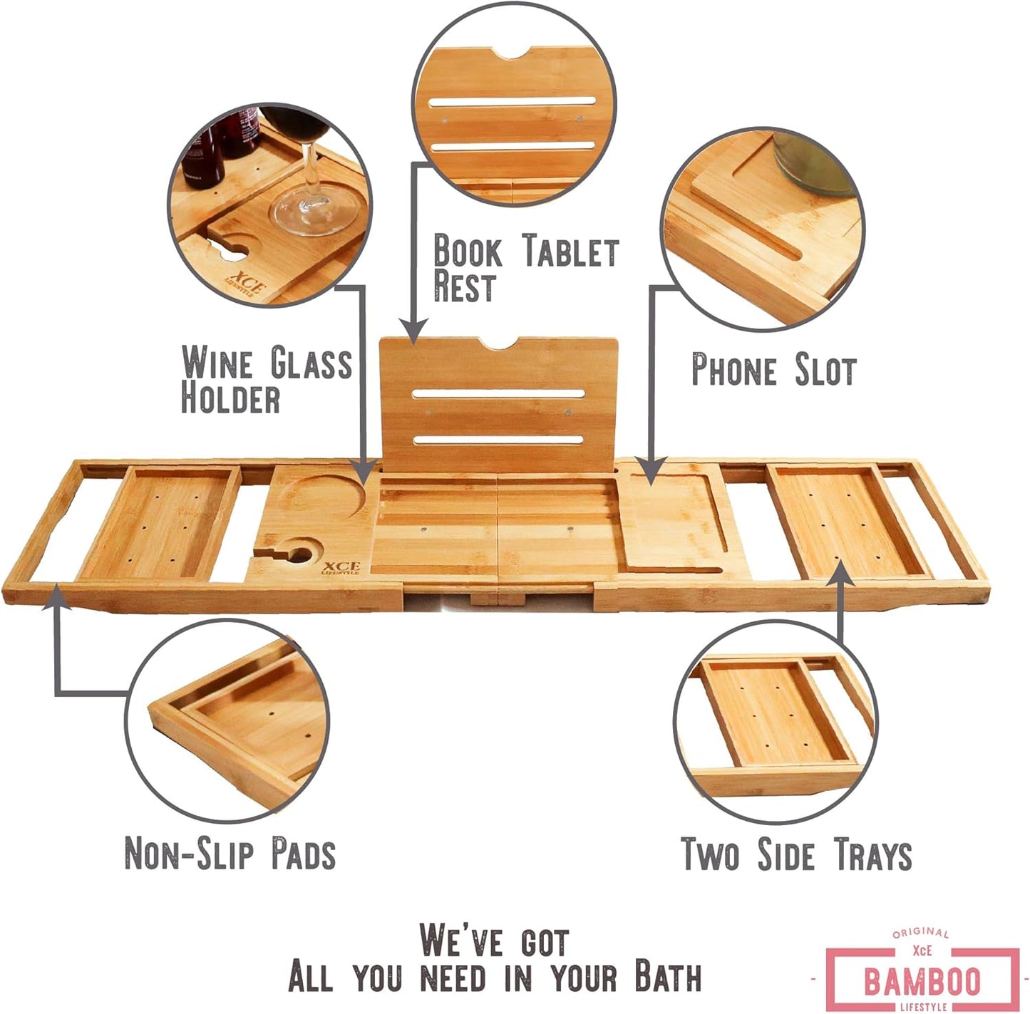 XcE Foldable Bathtub Tray Expandable to 105cm for Luxury Bath, Bath Tray for Bathtub (Bamboo)