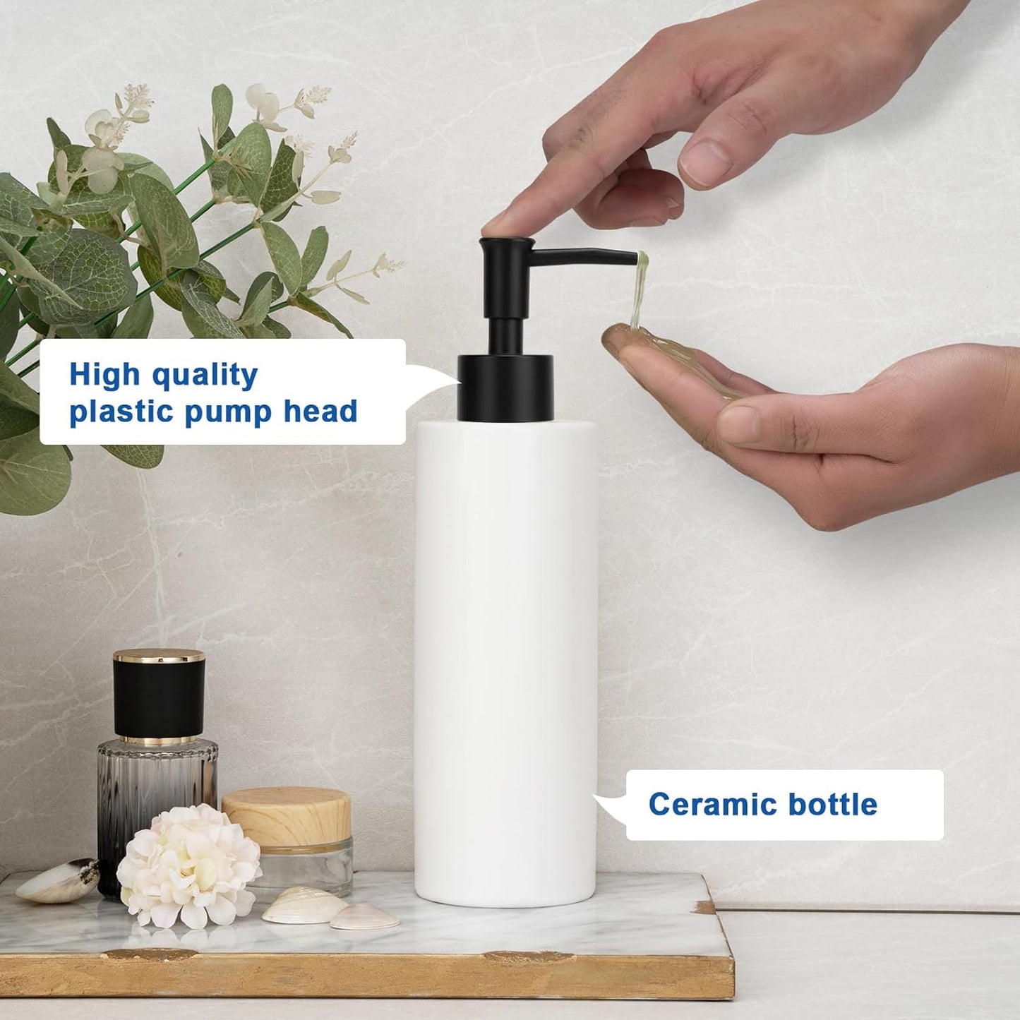 Ceramic Soap Dispenser 11.8oz Liquid Ceramic Soap Pump Dispenser for Bathroom, Refillable Dish Soap Dispenser for Kitchen