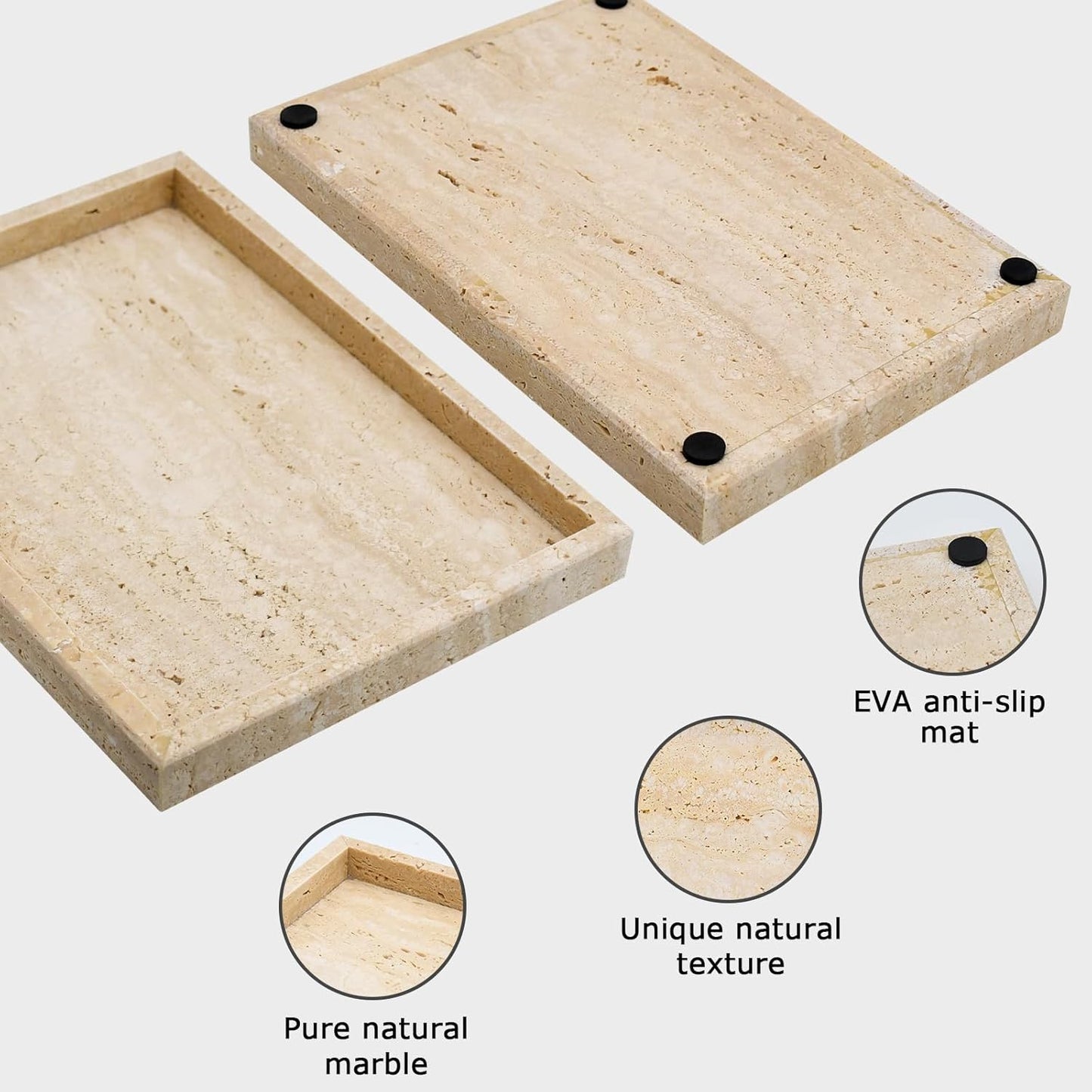 Travertine Tray,Bathroom Vanity Tray Non-Ceramic/Non-Resin,Marble Perfume Decorative Tray 12 x 8 inch (Travertine)