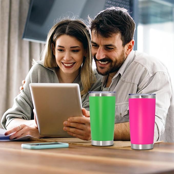 20 oz Tumbler with lid Double Wall Vacuum Insulated Tumblers Stainless Steel Coffee Mug Travel Coffee Tumbler Powder Coated Tumbler Cup Keep Hot&Cold - (Hot Pink 1 Pack)
