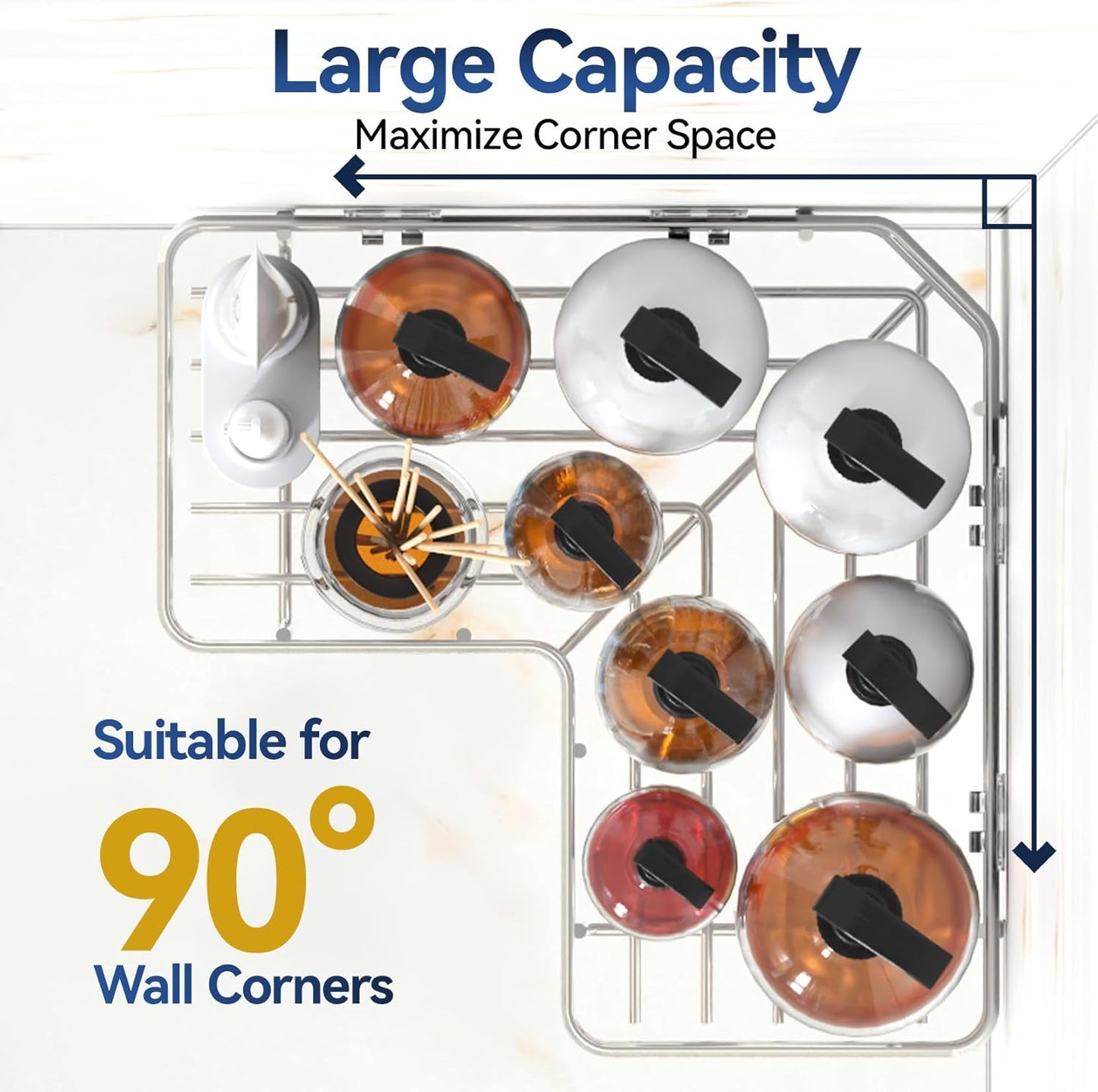 YASONIC Corner Shower Caddy Organizer, 3-Pack Self-Adhesive Rustproof Bath Shelves with Soap Holder & 4 Hooks, Large Capacity Shower Storage Rack for Bathroom Organization, Silver