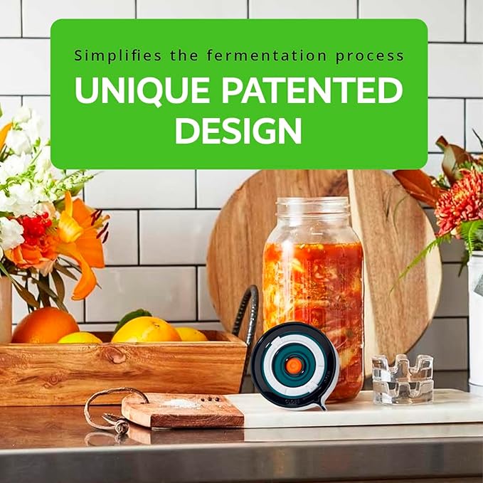 Fermentation Lids Starter Set, Includes 3 Airlock Fermentation Lids and 3 Glass Weights, Sauerkraut Fermenting Kit for Wide Mouth Mason Jar, Pickles, Vegetables, & Kimchi Making Kit
