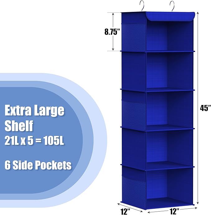 Simple Houseware 5 Shelf Hanging Closet Organizer, Dark Blue