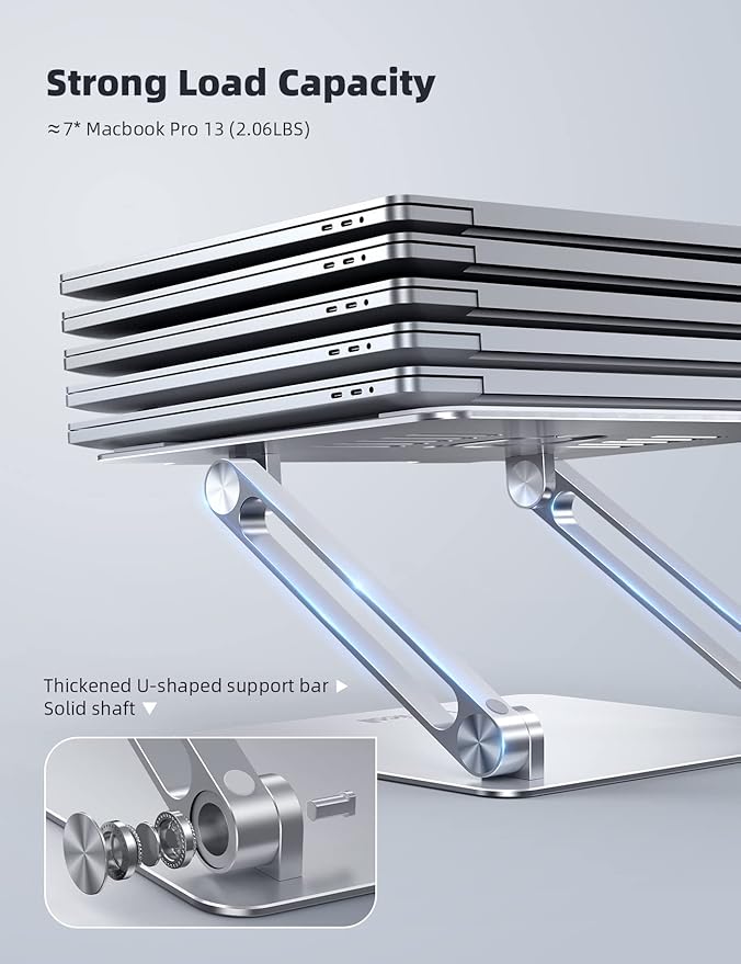 Lamicall Adjustable Laptop Stand, Portable Laptop Riser, Aluminum Laptop Stand for Desk Foldable, Ergonomic Computer Notebook Stand Keyboard Platform for MacBook Air Pro, Dell XPS (10-17.3'') - Silver