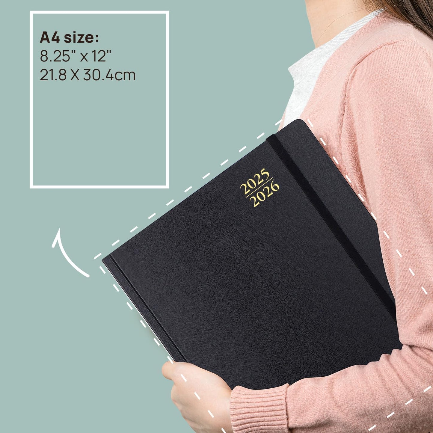 POPRUN 2025-2026 Daily Planner One Page Per Day (Large - 8.25'' x 12'') - Academic Calendar (July 2025 - June 2026), 2025 Day Appointment Book with Monthly Tabs, Hardcover - Pacific Green