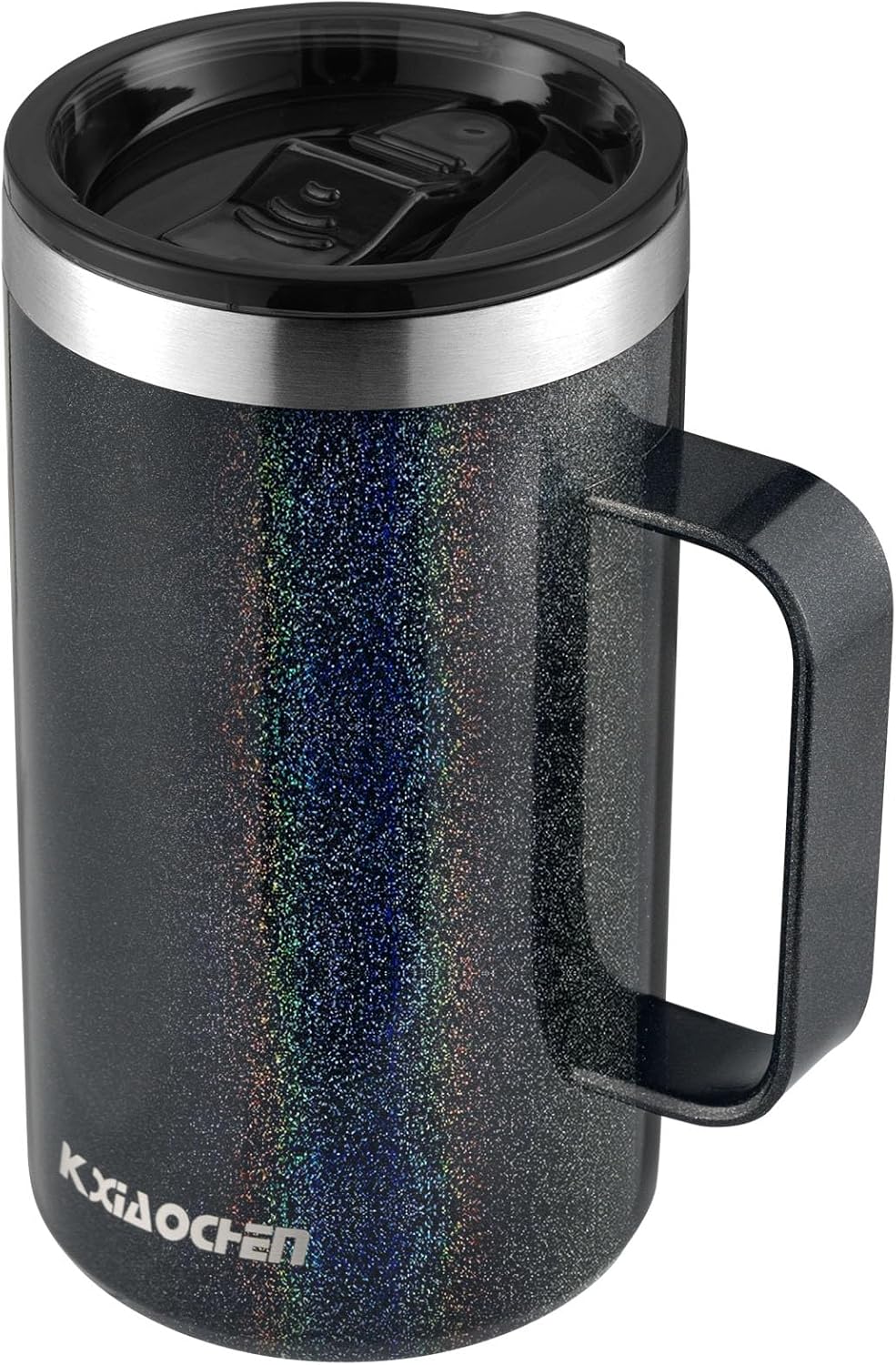 KXIAOCHEN 20oz Insulated Coffee Mug with Lid, Stainless Steel Coffee Cup, Double Wall Vacuum Coffee Tumbler with Handle, Premium Thermal Travel Coffee Mug (Glitter Black)